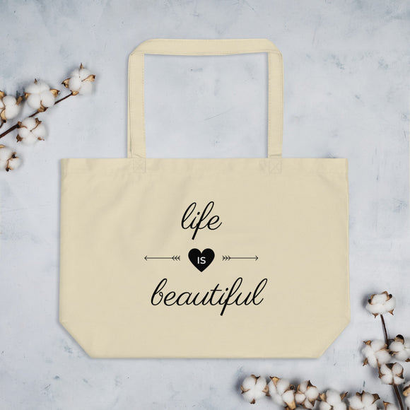 Large organic tote bag 'Life is Beautiful'